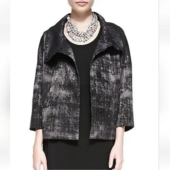 Eileen Fisher Grandeur Jacquard Snap Front Jacket Large Lagenlook Minimalist - Picture 2 of 9